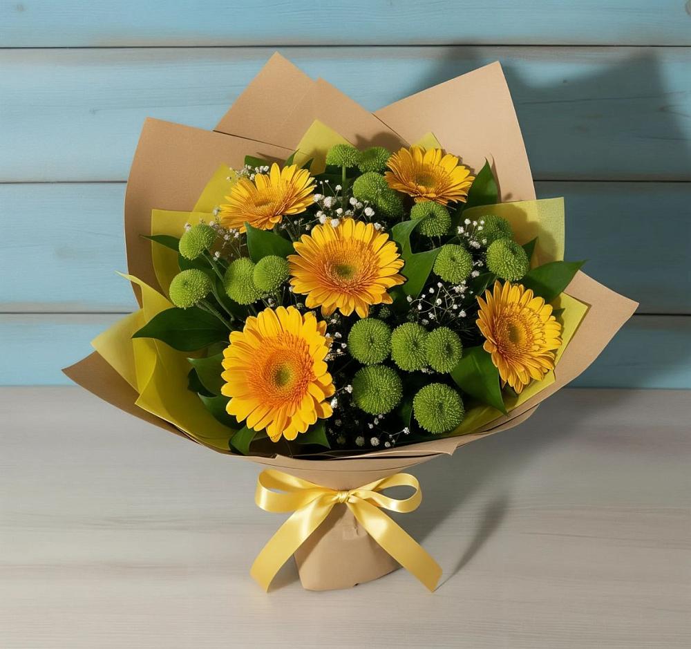 Букет цветов из: Герберы и Хризантемы в Сарс