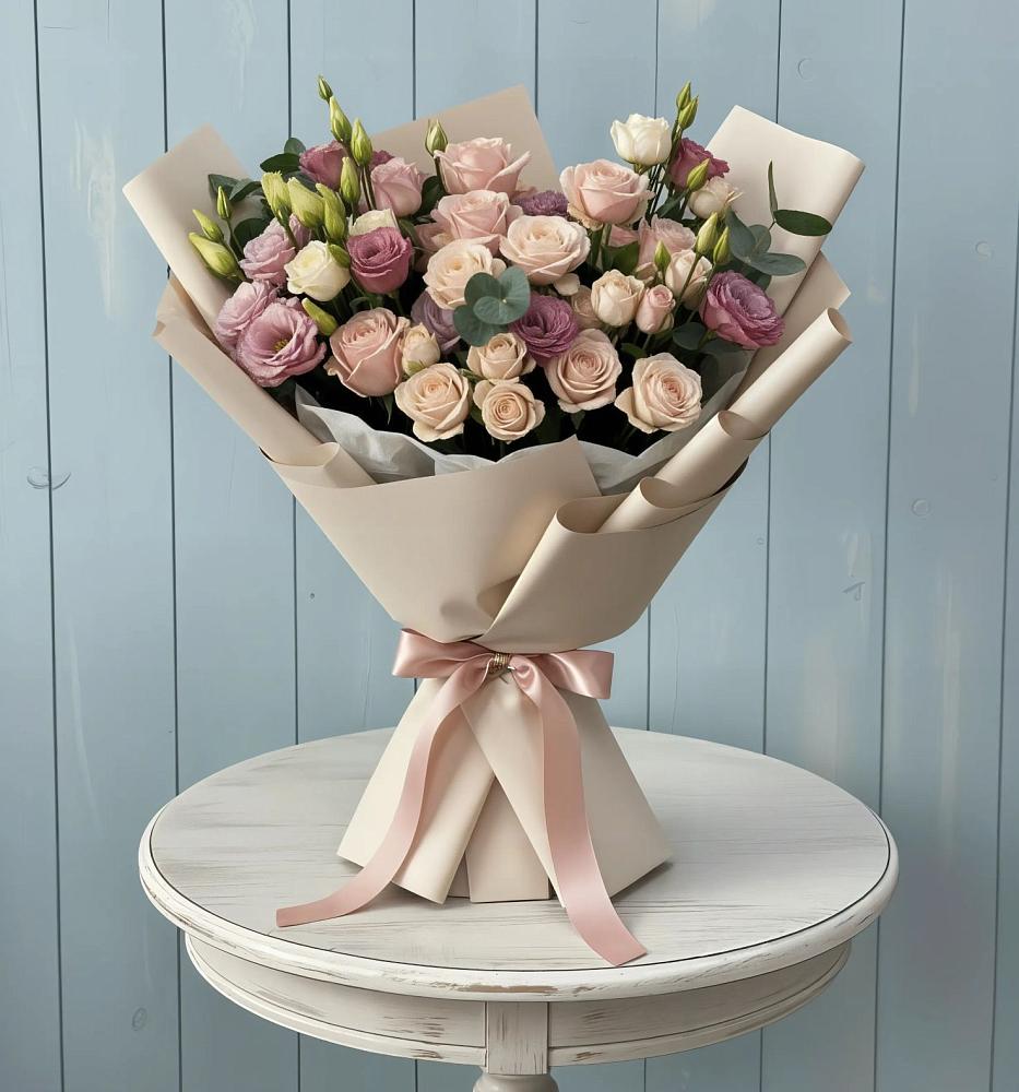 Букет цветов из: Розы и Лизиантусы в Сарс