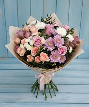 Букет цветов из:  Хризантемы, Розы и Альстромерии в Сарс