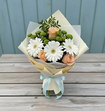 Букет цветов из:  Герберы, Розы и Хризантемы в Сарс